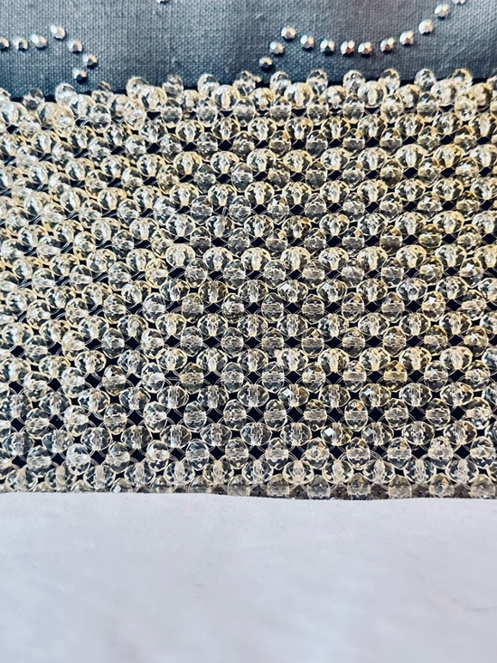 Vintage Crystal Fishnet Mesh Clutch Champagne Beaded Evening Bag Wedding Bridal - Picture 9 of 12